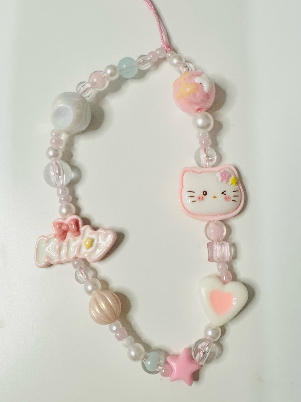 Cute Pink Kawaii HK & Heart Beaded Charm keychain